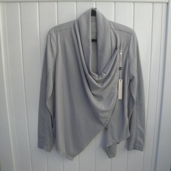 Anthroplogie Blank NYC Jacket Medium Faux Leather(back) Knit Gray Zipper NEW - Picture 2 of 6
